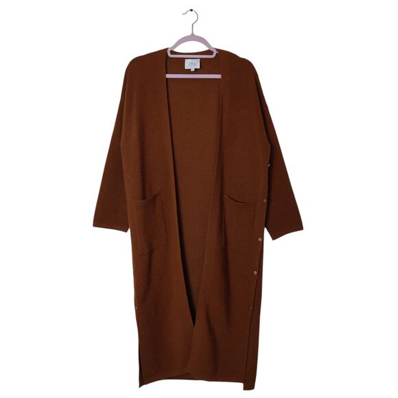 J.O.A. Just One Answer Yolanda Brown Ribbed Longline Midi Cardigan Sweater Small - Picture 4 of 13